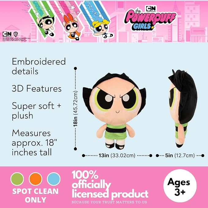 The Powerpuff Girls Buttercup Bedding Super Soft Cozy Decorative Cuddle Pillow, (Officially Licensed Product) By Franco Collectibles
