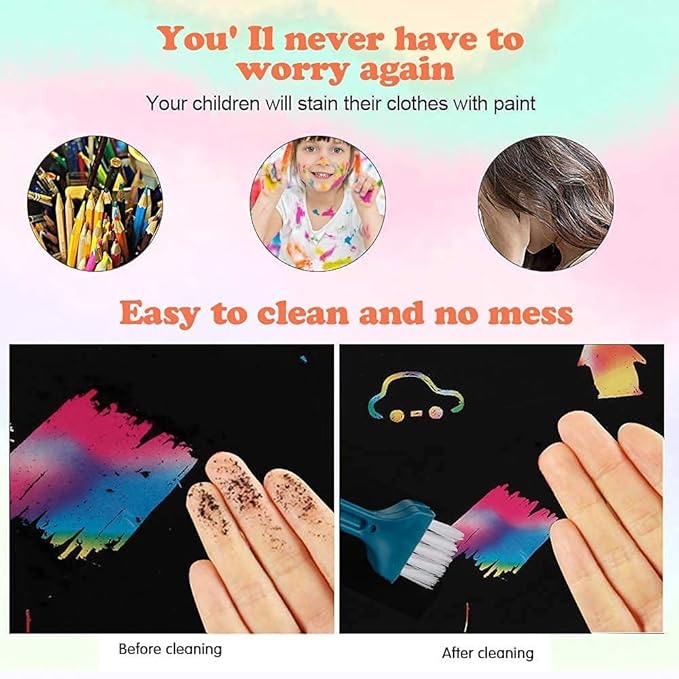 Mocoosy 60 PCS Rainbow Scratch Art Paper for Kids, Magic Scratch Paper Off Set Art and Craft Supplies, Black Scratch Pads Party Game Activities Birthday Gifts for Girls Boys 3 4 5 6 7 8 9 Years Old
