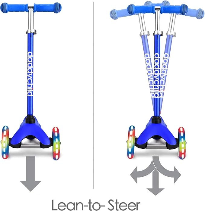 3-Wheel Kick Scooter for Kids Ages 3-8 Lean-to-Steer Toddler Scooter with Extra Wide Light Up Wheels, 4 Adjustable Heights, Foldable Scooters for Boys & Girls, Max Weight 110lbs