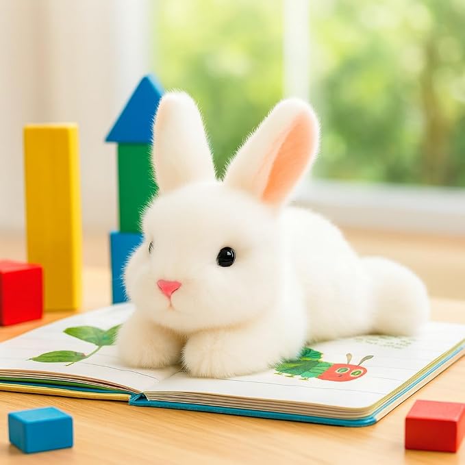 Adorable Easter Bunny Stuffed Animal Soft White Rabbit Plush Toy Cute Birthday Easter Gifts for Boys Girls Kids Toddlers