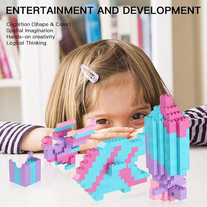 Building Bricks Set,Classic Colors Building Blocks Toys,Compatible with All Major Brands,Birthday Gift for Kids (Pink-Purple)