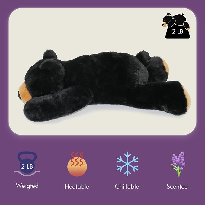 OSOCU® Microwavable & 1.8 LB Weighted Stuffed Animal - Black Bear Heating Pad with Lavender & Tourmaline - Soothing Warm Heatable Plush Toy for Menstrual Cramps, Muscle Aches, Shoulder Tension