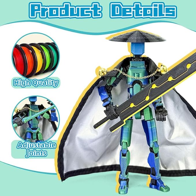T13 Assembly Completed Action Figures,T-13 Action Figure, Robo 13 3D Printed Action Figure - The Ultimate Hero for Action-Packed Playtime,5.2 Inch, Blue Green