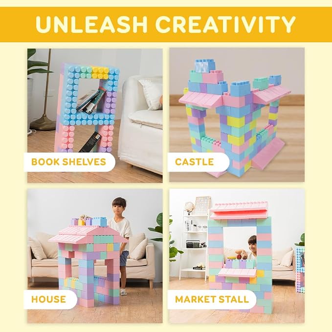 PLATPORTS 86-Piece Pastel Jumbo Big Blocks – Giant XL Pastel Building Blocks for Kids Ages 2–8, Large Plastic Construction Set for Indoor & Outdoor Play