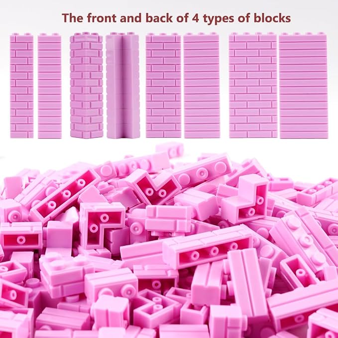 Masonry Bricks Wall Building Accessories: 340PCS Classic Masonry Profile Block Parts and Pieces Creative Construction Bulk,MOC Friends House Castle Pieces (Pink)