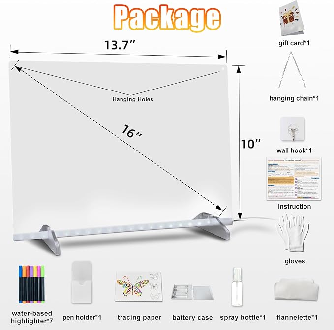 Led Note Board with Battery Box,16''Drawing Tablet,6 Modes & 8 Colors Light Up Drawing Board,Kids Toy with 13 Light Effects,Birthday Holiday Day Gifts for Girls & Boys Age 3+,Tracing Book