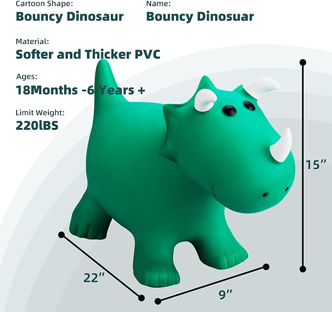 Kids Dinosaur Bouncy Animal Toys, Inflatable Triceratops Bouncer, Ride on Bounce Hopper, Indoor Outdoor Activity Birthday Gift for 18 Months 2 3 4 Years Old Boys