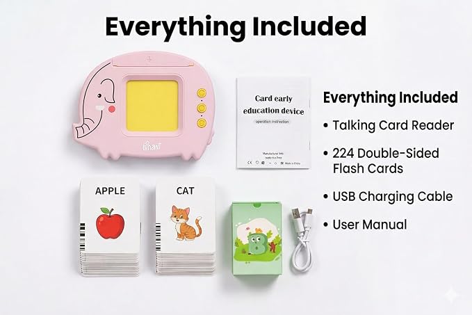 Liphant Talking Flash Cards, Educational Learning Toy for Kids 1-6 Years, 224 Words, Speech Development (Pink)
