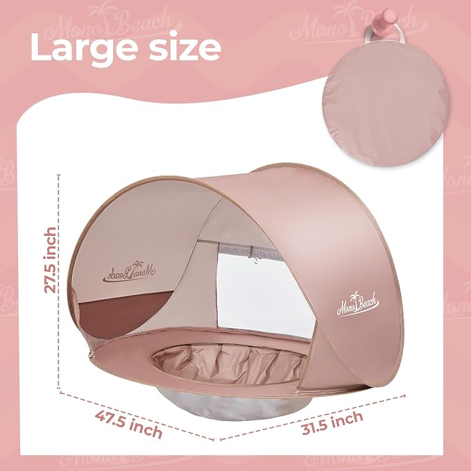 Monobeach Baby Beach Tent with Pool: Brown Pop Up Sun Shade Tent for Toddler, UV Protection Portable Outdoor Shelter, Foldable Camping Canopy for Beach, Backyard & Travel