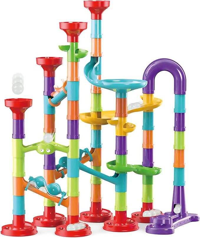 Marble Run Building Blocks STEM Toy Track Race Maze 30 Glass Marbles for Kids Boys Girls 3 4 5 6 7 8 9 10 11 12 Year Old Birthday Present Preshool Gift