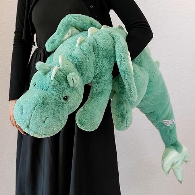 35.4" Green Dragon Stuffed Animal, Medium Soft Dinosaur Plush for Kids and Adults, Sturdy Fluffy Plushie Pillow
