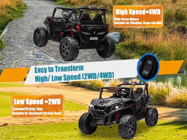 4WD UTV 24V Ride On Toys for Big Kids Ride On 2 Seater Ride On Toys Kids | 2 Seater Ride On Car for Kids Side-by-Side UTV Electric Cars for Kids Electric Ride Car Ride On Toys for Kids 4-8