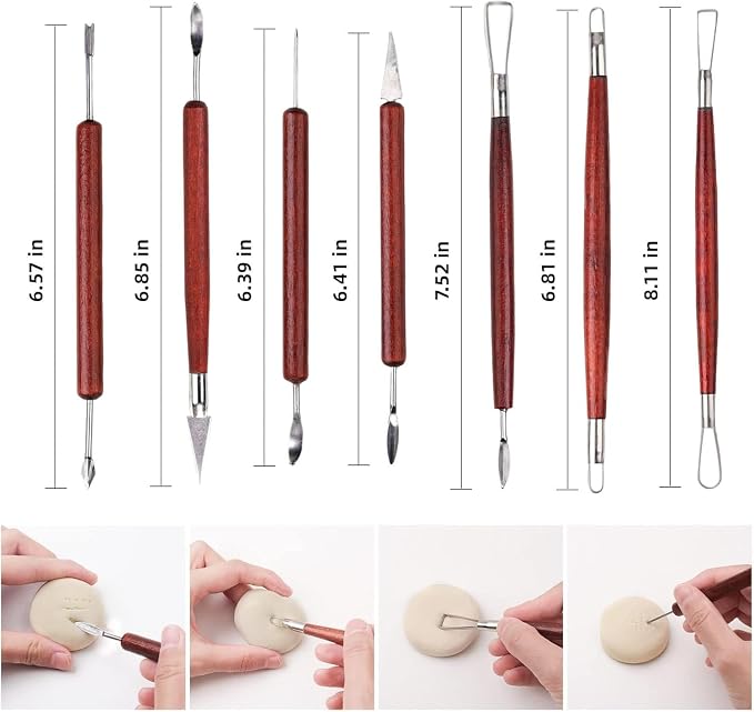 Y9A5N0K3O Clay Tools 19pcs, Sculpture Clay Carving Knife Soft, with Wooden Handles and Tool Bag, for Trimming, Embossing Pattern, Sculpting, Modeling, Shaping, for Adults and Kids
