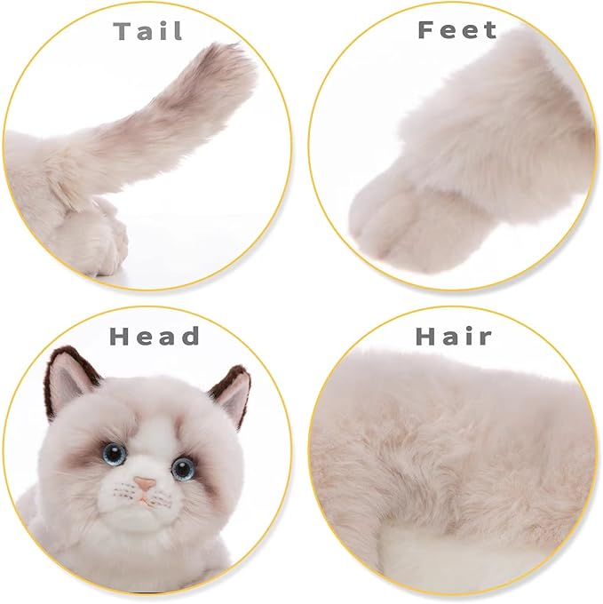 CU-MATE 20 Inch Gray Ragdoll Cat Stuffed Animal Toys Dolls,Cute Handmade Plush Toy Ann Baker Cat Birthday Gifts Present for Boys and Girls