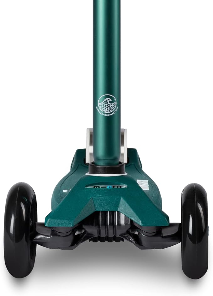 Micro Kickboard - Maxi Deluxe Eco 3-Wheeled, Lean-to-Steer, Swiss-Designed Micro Scooter Made with Recycled and Sustainable Materials for Elementary Kids, Ages 5-12 (Dark Green)