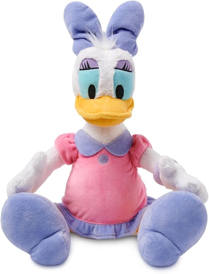 Disney Store Official Daisy Duck Medium Soft Toy for Kids, Cuddly Character with Fuzzy Texture and Embroidered Details in Pink and Purple Dress, Disney Plushy Suitable for All Ages