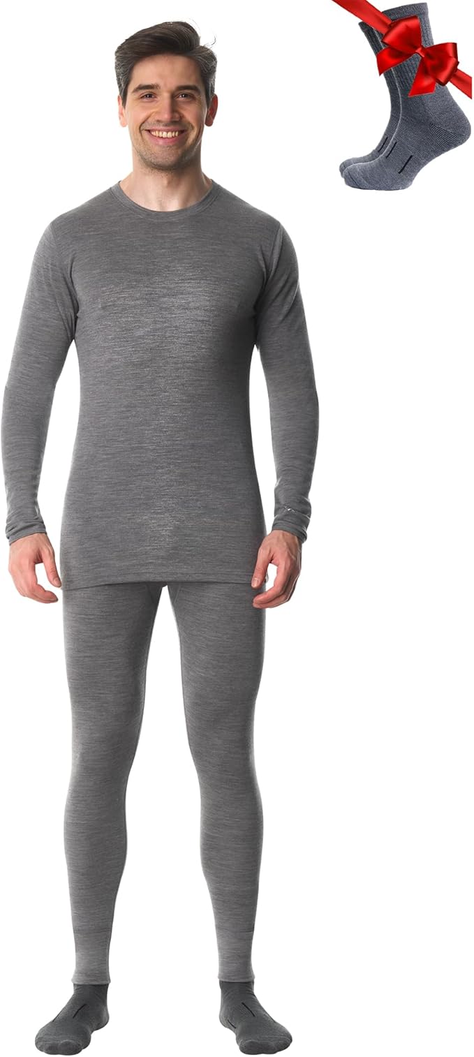 Merino.tech Merino Wool Base Layer Mens Set - Heavyweight, Midweight, Lite Merino Wool Thermal Underwear For Men Top, Bottom