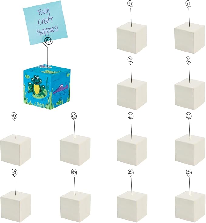 Fun Express DIY Wood Photo Holder Block Craft Kits Set of 12 - Wooden Picture Frames for Arts and Crafts for Kids Ages 8-12 | Unfinished Wood Crafts Kids Ages 4-8 | Fun Home Activities & Classroom
