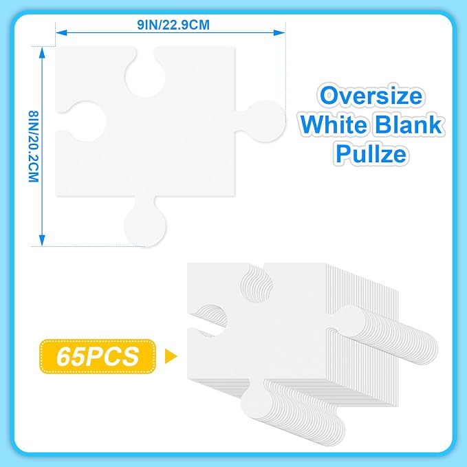 65 Pcs Blank Puzzle Pieces to Draw on, Make Your Own Puzzle Jigsaw, Large White Blank Puzzles Piece Bulks DIY Cardboard Jigsaws for Drawing, Coloring, Classroom & Crafts Project (65, 9 X 8 Inches)