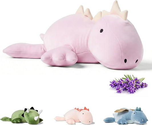 KOWSI® Microwavable Heating Pad Purple Stegosaurus Plush - 1.4 Lb Weighted Stuffed Animal Toy with Tourmaline Beads & Lavender - 16" Squished Long Dinosaur Pillow - Lumbar Back Cushion Lasting Warmth