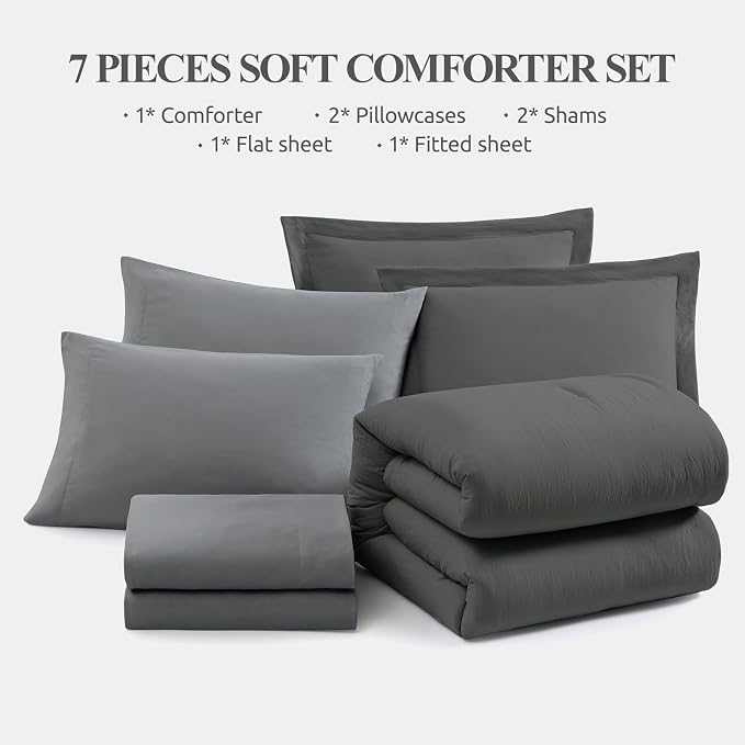WRENSONGE Full Size Comforter Sets- 7 Pieces Soft Bed in a Bag with Fitted Sheet, Flat Sheet, 2 Pillow Shams, 2 Pillowcases, Warm Bedding Sets for All Season