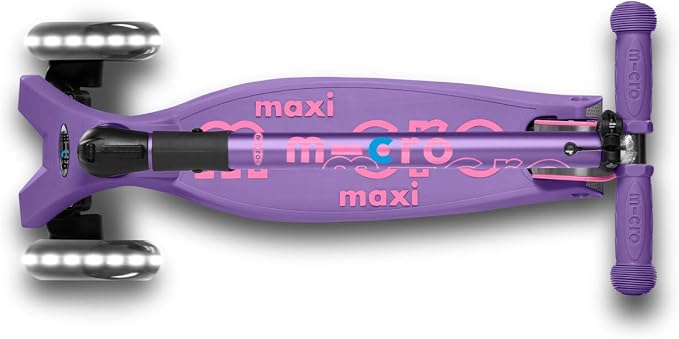 Micro Kickboard | Maxi Foldable LED Kids Scooter for Ages 5-12 | Children up to 110 lbs | 3 Wheel Lean-to-Steer Design | Adjustable T Bar | Smooth Ride, Motion Activated PU LED Wheels | Swiss Design