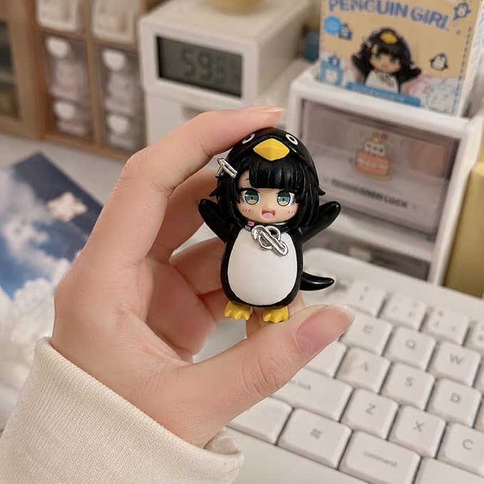 2.3in Anime gugugaga Penguin Figure Cute Penguin Costume Girl PVC Collectible Statue Kawaii Desktop Ornament for Desk Shelf Car Dashboard