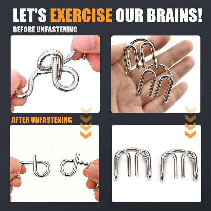 Metal Brain Teaser Puzzles Ring, 3D Interlocking Metal Wire IQ Logic Game, Challenging Iron Ring Puzzle for Adults, Educational Party Favor Travel Thinking Toy (Type3)