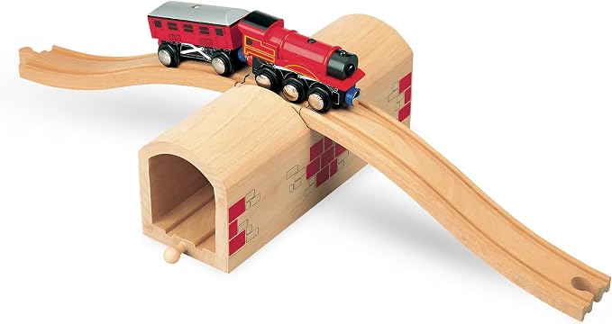 maxim enterprise, inc. Wooden Train Track Over & Under Tunnel Bridge & Easy-Connect Railway, Hardwood Train Set Compatible with Thomas and Friends, BRIO, Major Brand Wooden Train Sets and Accessories