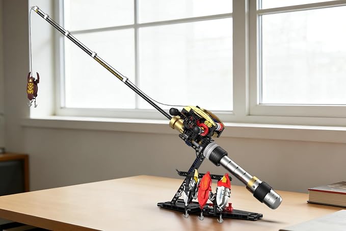Fishing Rod Building Blocks Toy, Compatible with LEGO Fish Rod, STEM Mechanical Fishing Pole Construction Set with Reel and Fish Bait Accessories, Creative Educational Toy Gift for Adult