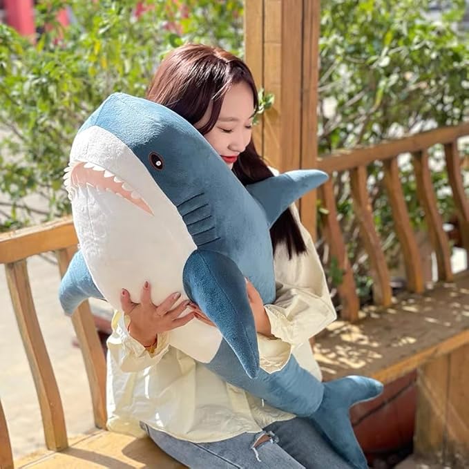 39.4 Inch XXL 15% Chubbier Weighted Giant Shark Stuffed Animal,Soft Chonky Shark Toys Shark Plush Pillows Stuffed Shark for Brave Boy's and Girl's Room Décor,Perfect Stress Relief for Women