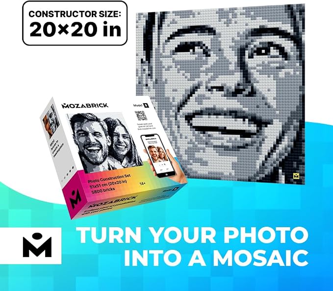 MOZABRICK Building Set Model S | Craft Kit for Adults |Custom Photo Mosaic that Turns Any Picture into a Pixel Art Made from Building Blocks | Personalized Wall Art and Original Gift
