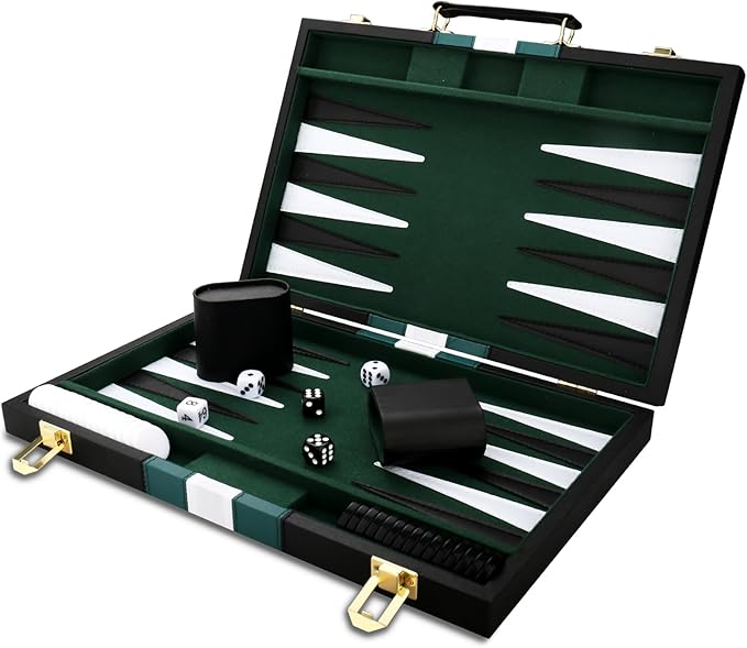 Backgammon Set - Classic Board Game with Premium PU Leather Case - Portable Travel Strategy Backgammon Game Set for Adults, Kids Family Game Night, Vacation & Gifts (11inch Small, Black)