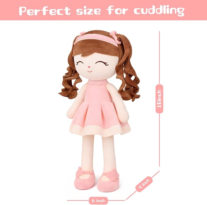 Soft Baby Doll Toys 16inch, Baby Rag Doll for One Year Old Girl Birthday Gift,Princess Style Plush Toys for Toddler Kids Infants (Pink)