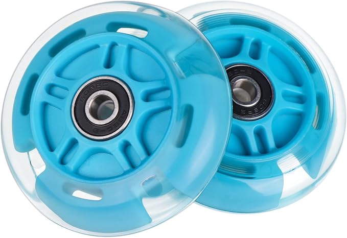 2-Pack Rear 80mm Colorful Flashing 3-Wheeled Kid Scooter Replacement Wheels for Kid Push Kick Scooter (Blue)