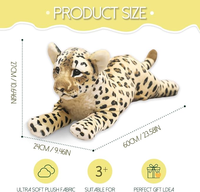 Cheetah Stuffed Animal 23.6" Large Leopard Stuffed Animal Cheetah Stuffy Big Leopard Plush Toys Cute Realistic Stuffed Animals Jaguar Plush Birthday Graduation Gift for Girls Boys