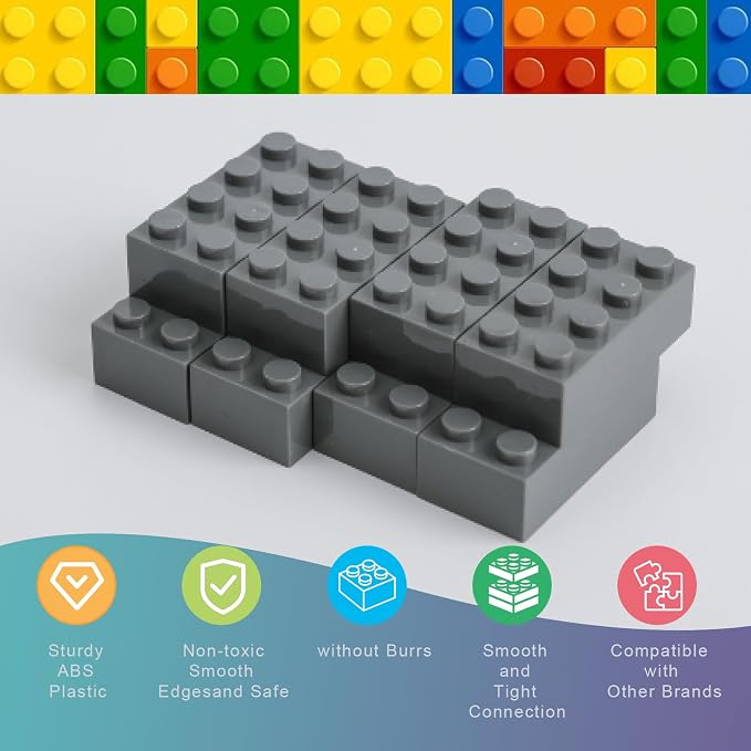 HUIZDQ 500 Piece Classic Building Bricks and 1 Gray Baseplate, 2x4 Bricks Bulk Creative Building Toys, Blocks Bulk for Kids Ages 6+, Dark Gray(Small Bricks, 1.25x0.62x0.47 in)