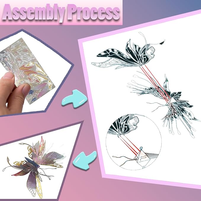 3D Metal Puzzles for Adults,Butterfly Model Building Kits,Cute Insect Design,Brain Teaser Puzzle,DIY Mechanical Assembly Kit Creative Ornament Suitable for Home Decor Art Craft (Gold)