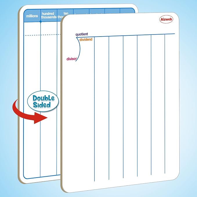Dry Erase Long Division White Board,9 x 12 Multi-Digit Computation Double-Sided Dry Erase Board,Math Manipulatives Whiteboard for Students,Classroom and Home,Small White Board(Division)