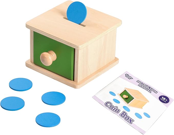 Montessori Wooden Coin Box with Drawer for Baby 18+ Months, Coin Sorter Fine Motor Toys for Kids, Motessori Classroom Learning & Educational Resources Toys Gifts