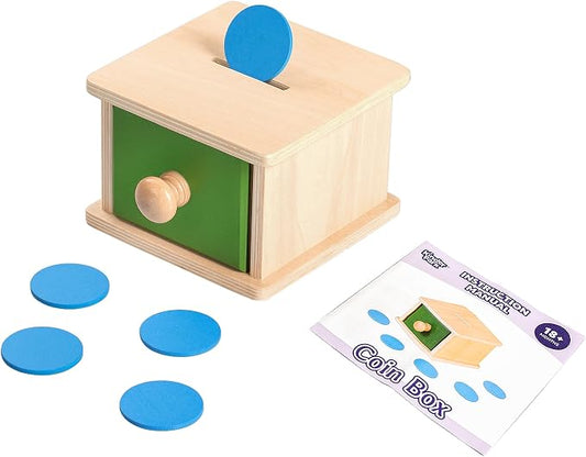 Montessori Wooden Coin Box with Drawer for Baby 18+ Months, Coin Sorter Fine Motor Toys for Kids, Motessori Classroom Learning & Educational Resources Toys Gifts