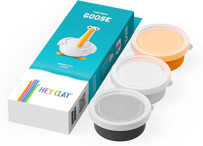 HEY CLAY Modelling Air-Dry Clay with Fun Interactive App - Non-Toxic, Non-Stick Modeling Clay Crafts Set for Kids Ages 3 to 8-3 cans (Farm Birds: Goose)
