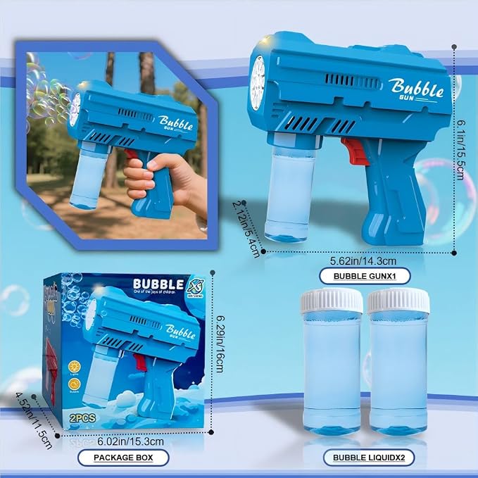Light Up Bubble Machine Gun for Kids,Blue 10-Hole Automatic Bubble Gun forToddlers 1-3, Durable Handheld BubbleGun with Refill Solution for Kids Ages 4-8, Wedding Easter Party OutdoorBubble Toys(blue)