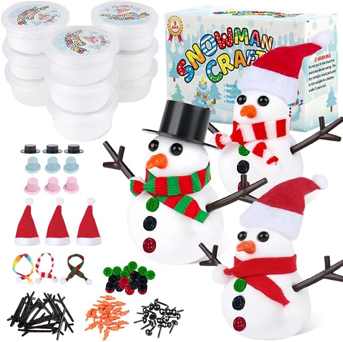 12Pack Build a Snowman Kit - Christmas Crafts for Kids,Air Dry Clay Snowman Crafts for Kids,Modeling Clay Snowman DIY Kit,Christmas Crafts Xmas Holiday Party Decor Gift,for Age 3+