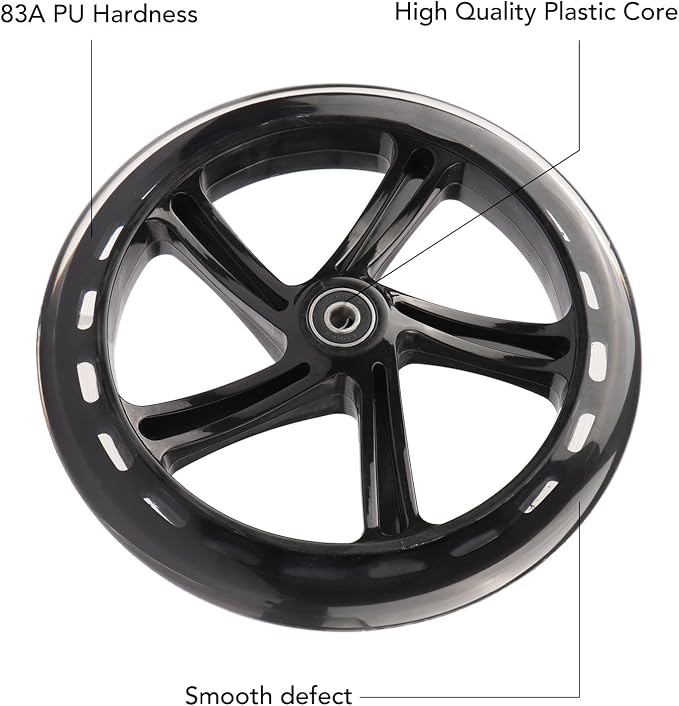 2-Pack 200mm Scooter Replacement Wheels - 8-Inch Wheels for Razor A5, Lascoota, Kid, Youth, Adult Kick Push Scooter (Black)