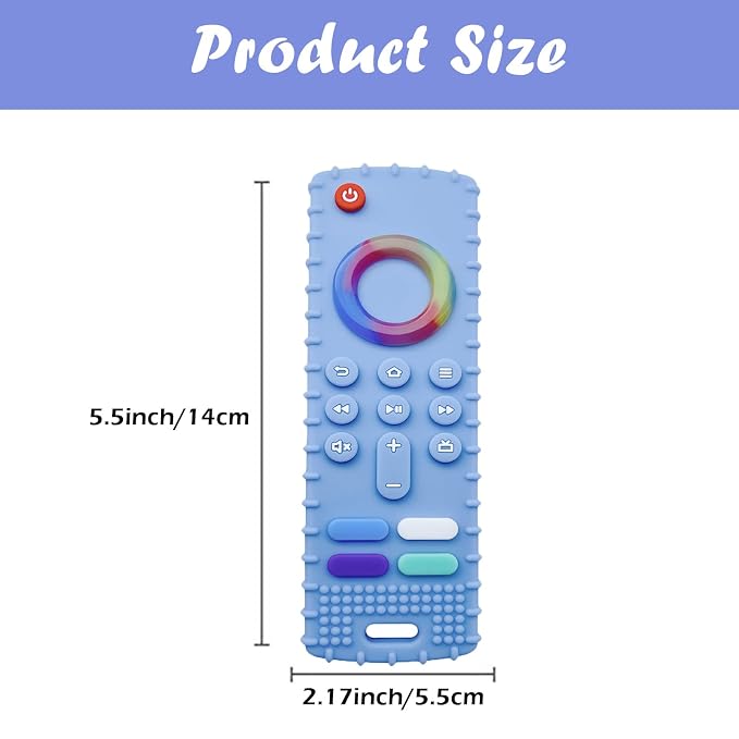 2-Pack Baby Teething Toys-TV Remote Control Shape Silicone Infants Teething Toys for Babies 0-18 Months,BPA-Free (Black+Blue)