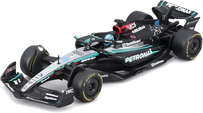 Bburago 1:43 Scale 2024 Formula Race Mercedes W15 Diecast Vehicle with Helmet, Russell #63