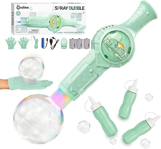 Fog Bubble Machine, Electric Smoke Bubble Maker with Music & Colorful Lights, Magic Interactive Bubble Fog Game for Kids Parties Gift, Includes 3 Refills, Green