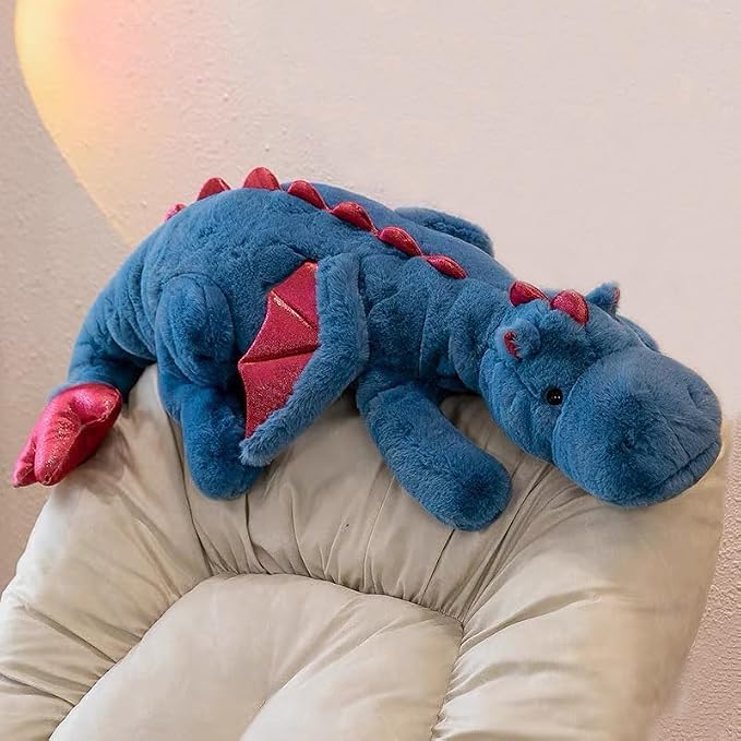 35.4" Blue Dragon Stuffed Animal, Medium Soft Dinosaur Plush for Kids and Adults, Sturdy Fluffy Plushie Pillow