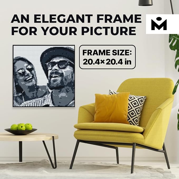 Frame for Model S | 20x20 Inch | Crafting for Adults | Frame for Custom Photo Mosaic that Turns Any Picture into Pixel Art Made from Building Blocks